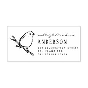 Elegant Bird Wedding Couple Names Return Address Rubber Stamp