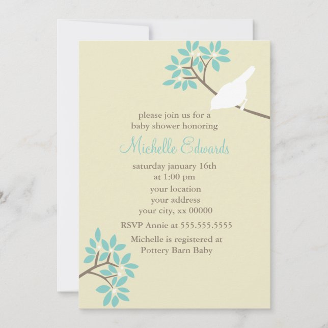Elegant Birds Baby Shower Invitation (Front)