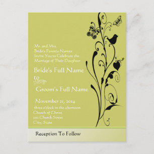 Elegant  Birds & Butterflies Wedding Invitation Postcard