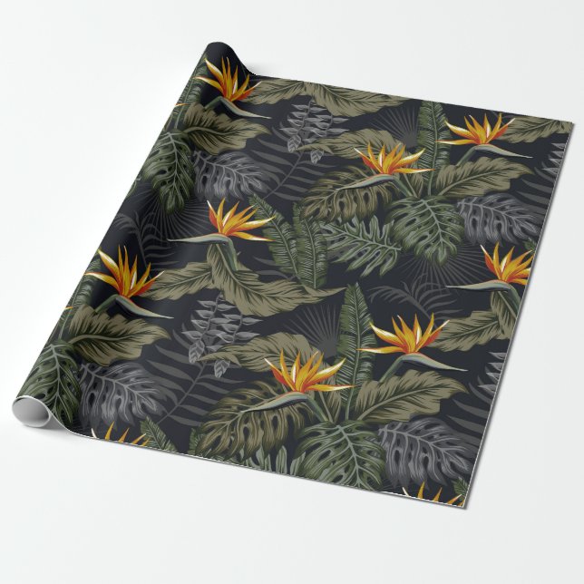 Elegant Birds of Paradise Wrapping Paper (Unrolled)