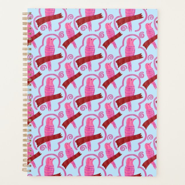 Elegant birds Pattern Spiral Planner (Front)