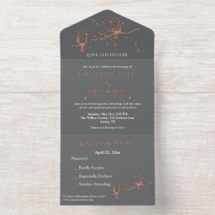 Elegant Birds Rose Foil Wedding  LGBTQ Friendly All In One Invitation