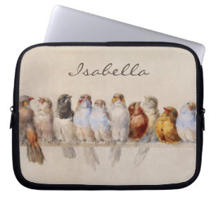 Elegant Birds Watercolor Initials Monogram  Laptop Sleeve