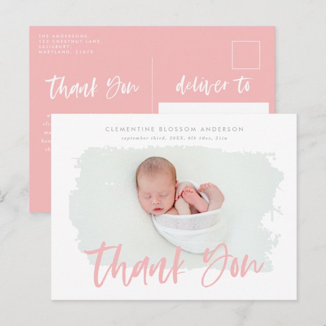 Elegant birth announcement photo thank you (Front/Back)