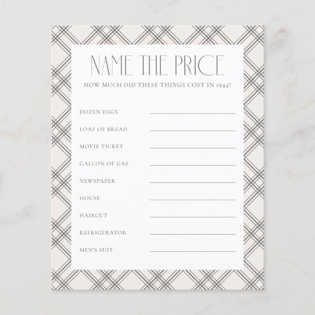 Elegant Birth Year Name the Price Game (Front)