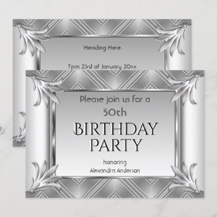 Elegant Birthday Art Deco Silver Chrome Invitation