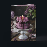 Elegant Birthday Cake Card<br><div class="desc">Birthday greeting card features a beautiful illustration of an elegant chocolate drizzled lavender iced cake and purple lilacs on the front and and your custom greeting - or use ours - on the inside. You can change the saying,  the fonts,  the colours,  add names and a signature line,  too!</div>