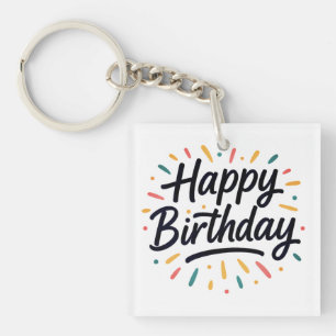 Elegant Birthday Calligraphy Design Keychain