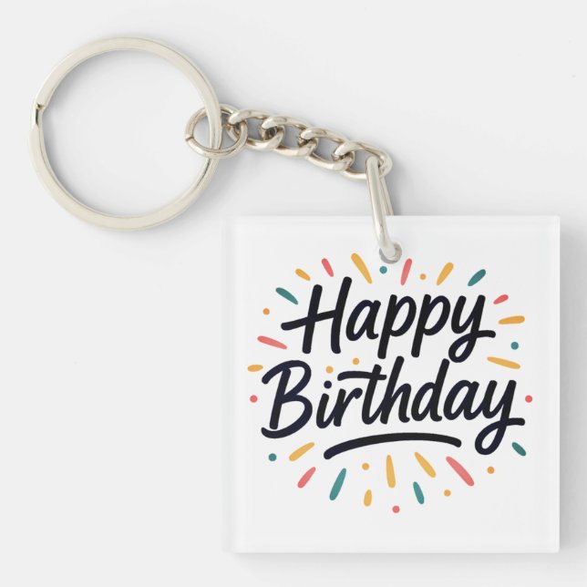 Elegant Birthday Calligraphy Design Keychain (Front)