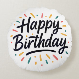 Elegant Birthday Calligraphy Design Round Pillow