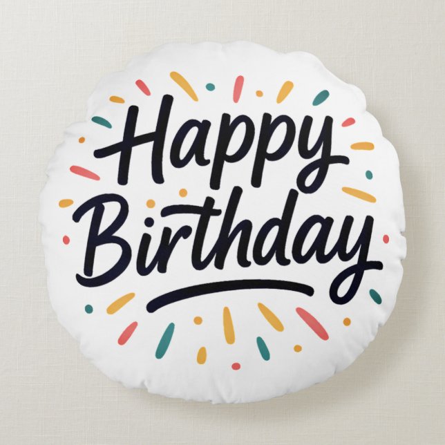 Elegant Birthday Calligraphy Design Round Pillow (Front)