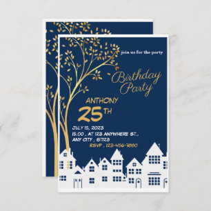 ELEGANT BIRTHDAY CART WITH TREE in the side RSVP Card