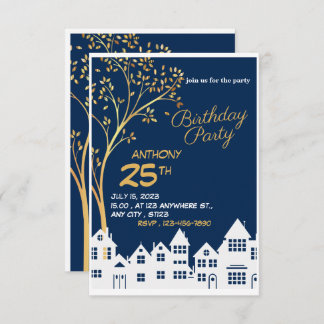 ELEGANT BIRTHDAY CART WITH TREE in the side RSVP Card