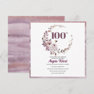 Elegant birthday celebration  floral glitter 100th invitation
