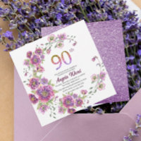 Elegant birthday celebration  floral glitter 90 th
