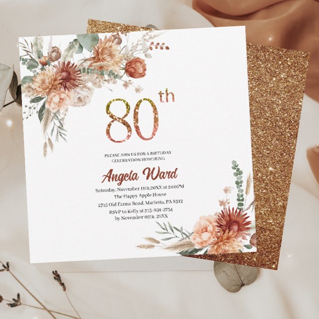 Elegant birthday celebration  floral terracotta gl invitation (Creator Uploaded)