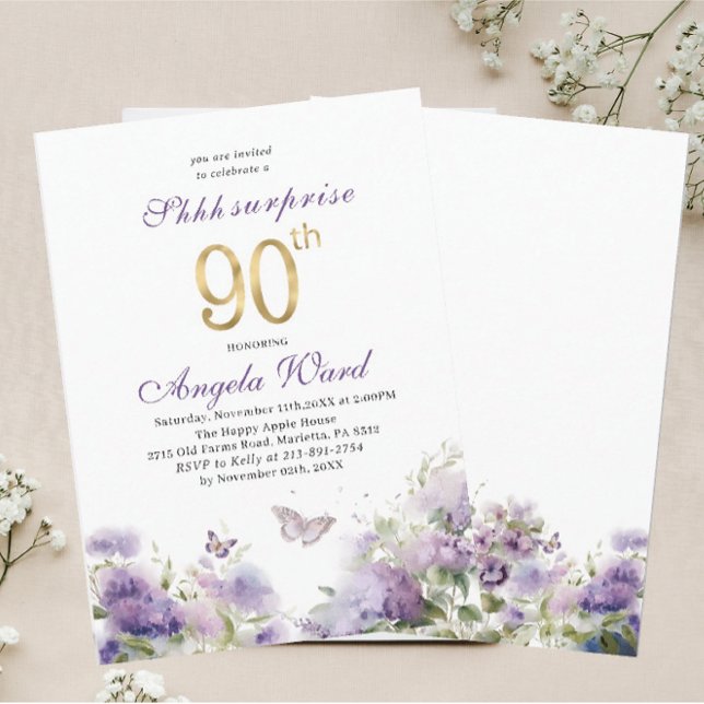 Elegant birthday celebration watercolor purple flo invitation (Creator Uploaded)