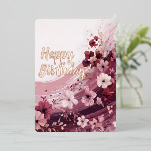 Elegant Birthday Foil Card Floral Pink Colour Sche