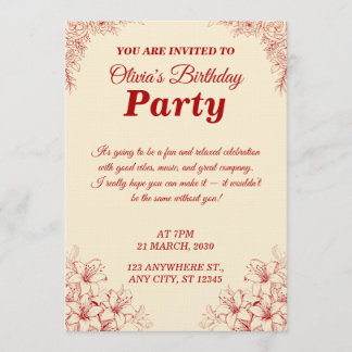 Elegant Birthday Invitation Card – Custom Floral D