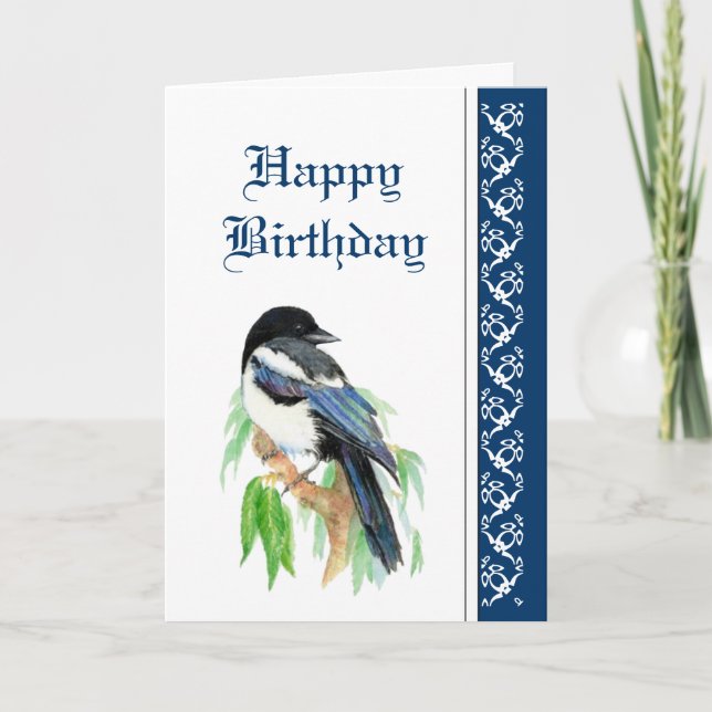 Elegant  Birthday, Magpie, Bird Nature Wildlife Card (Front)