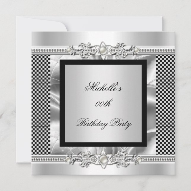 Elegant Birthday Party Art Deco Silver Look Invitation (Front)