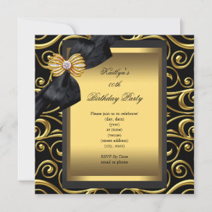 Elegant Birthday Party Black Damask Gold Invitation
