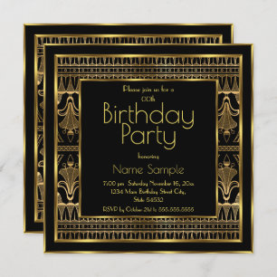 Elegant Birthday Party Black Gold Art Deco Invitation