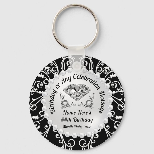 Elegant Birthday Party Favours, Any YEAR, COLORS Keychain (Front)