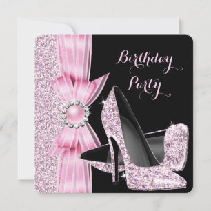 Elegant Birthday Party Glitter Pink High Heels Invitation