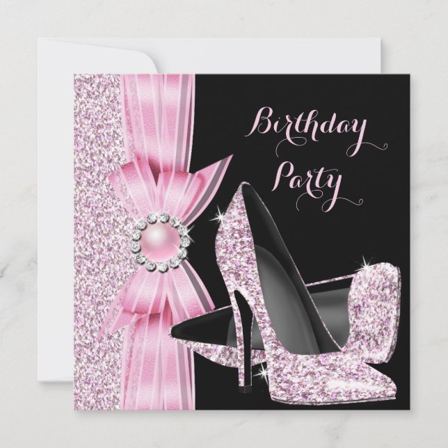 Elegant Birthday Party Glitter Pink High Heels Invitation (Front)