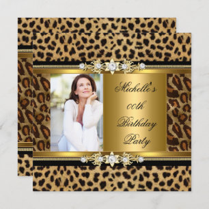 Elegant Birthday Party Gold Black Leopard Invitation