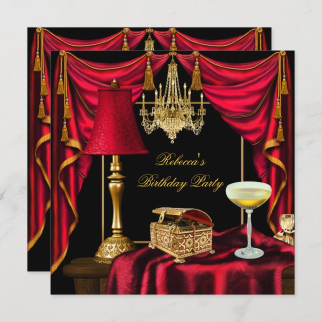 Elegant Birthday Party Gold Black Red Luxury Invitation (Front/Back)