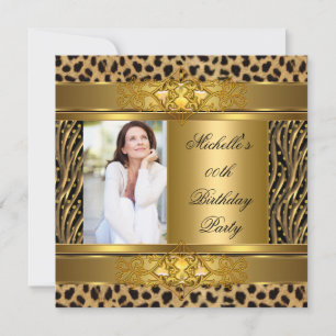 Elegant Birthday Party Gold Black Zebra Leopard Invitation