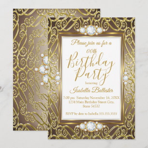 Elegant Birthday Party Gold Bronze Beige Diamond Invitation