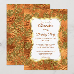 Elegant Birthday Party Gold Rust Copper Damask Invitation