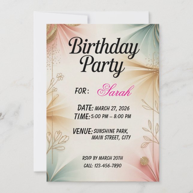 Elegant Birthday Party Invitation – Customizable (Front)