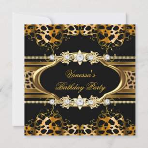 Elegant Birthday Party Leopard Gold Invitation