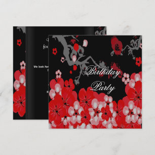 Elegant Birthday Party Red Black Asian Blossom Invitation