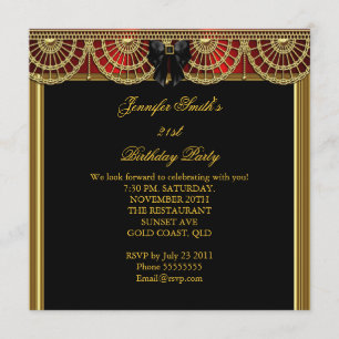 Elegant Birthday Party Red Black Gold Invitation