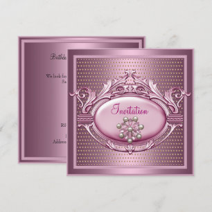 Elegant Birthday Party Satin Pink Pearl Jewel Invitation