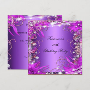 Elegant Birthday Party Silver Pink Purple Invitation