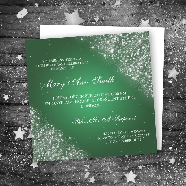 Elegant Birthday Party Sparkling Glitter Green Invitation (Creator Uploaded)