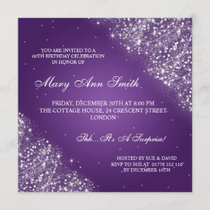 Elegant Birthday Party Sparkling Glitter Purple Invitation