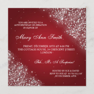 Elegant Birthday Party Sparkling Glitter Red Invitation