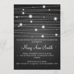 Elegant Birthday Party Sparkling Lines Black Invitation