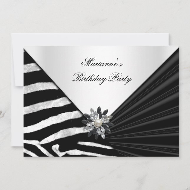 Elegant Birthday Party Zebra Black Jewel Invitation (Front)