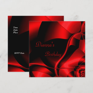 Elegant Birthday Red Black Abstract Invitation
