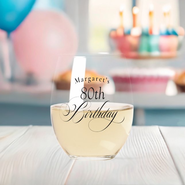 Elegant Birthday Typography for Any Age Stemless Wine Glass (Insitu (Baby Shower))