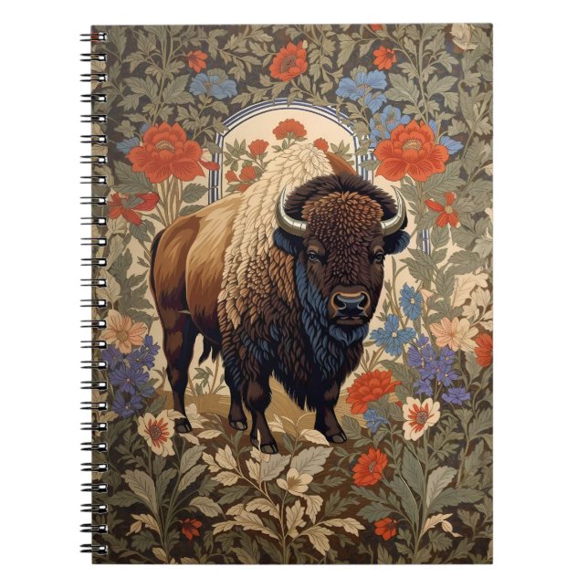 Elegant Bison William Morris Inspired Notebook (Front)