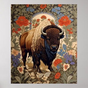 Elegant Bison William Morris Inspired Poster